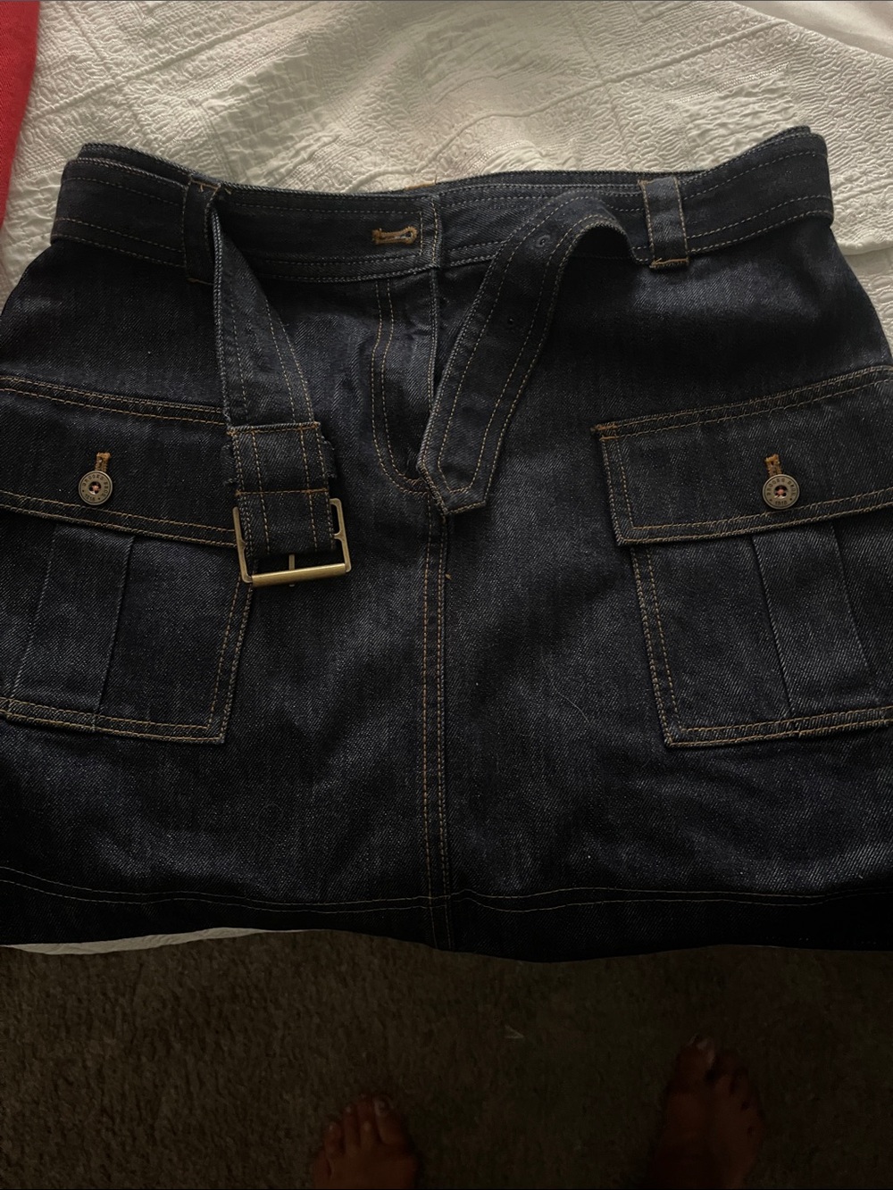 Brooks Brothers Dark Blue Denim Mini Skirt with Belted Waist